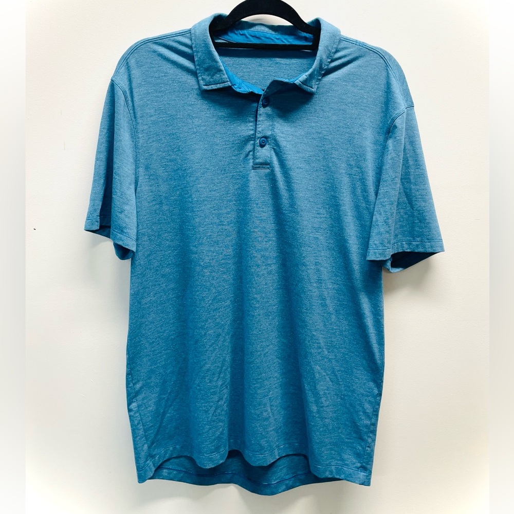 Lululemon Polo Shirt Mens Blue Stretch Knit‎ Collared Short Sleeve Pullover